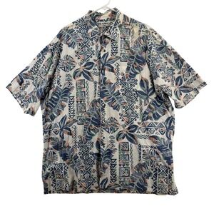 Campia Moda Shirt Mens 2XL Blue‎ Green Hawaiian Aloha Camp Button Front Tropical